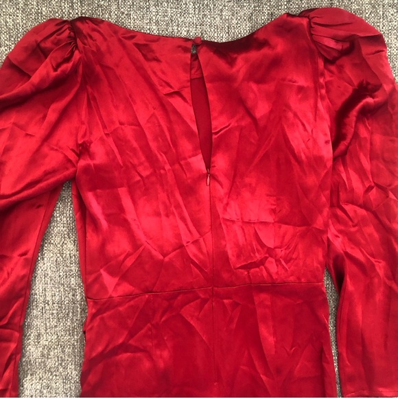 Reformation Red Silk Puff BoatNeck Midi: PRINCESSCORE COTTAGECORE ROYALCORE - Picture 5 of 15